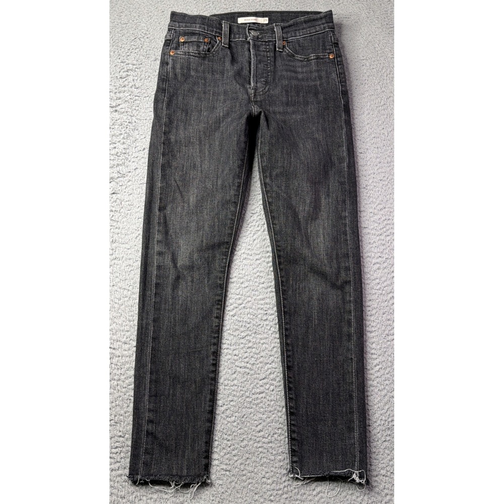 Levis Jeans Womens 26 Wedgie Skinny Mid Rise Faded Black Charcoal Raw Hem Denim